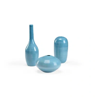 Chelsea House 3 Piece Blue Ceramic Table Vase Set