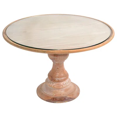 Pre-owned Chelsea House American Round Mid-century Modern Turned Bleach Oak Wood & Glass Coffee Table In Brown