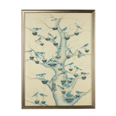 Chelsea House Aviary In Shades Of Blue - Picture Frame Painting In Beige