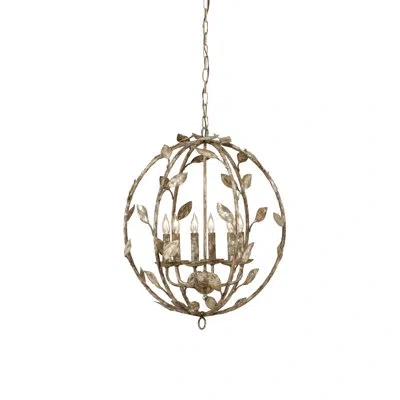 Chelsea House Botanical Leaf 6 - Light Candle Style Globe Chandelier In Old Silver