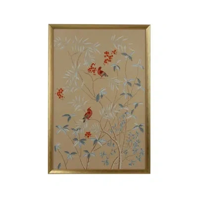 Chelsea House Buckhead Panel - Red Cockatoo - Picture Frame Painting In Gray;beige