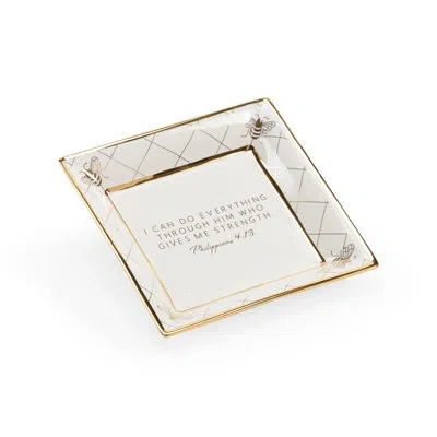 Chelsea House Ceramic Square Decorative Plate By Shayla Copas In White,gold