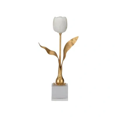 Chelsea House Darwin Tulip On Stand In White;clear;antique Gold Leaf