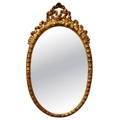 Pre-owned Chelsea House French Louis Xvi Style Neoclassical Giltwood Oval Wall Mirror In Brown