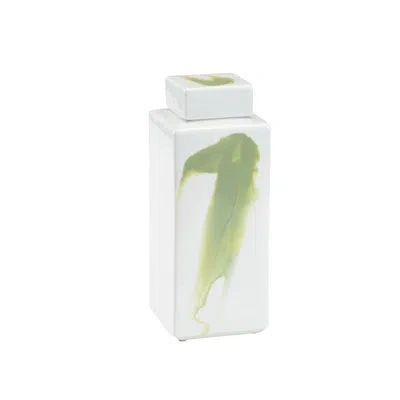 Chelsea House Green/white Glaze 12" Porcelain Jar In Green;white Glaze