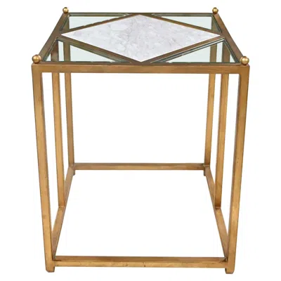 Pre-owned Chelsea House Jamie Merida Collection Iron Antique Gold Leaf Harlequin End Table In Brown