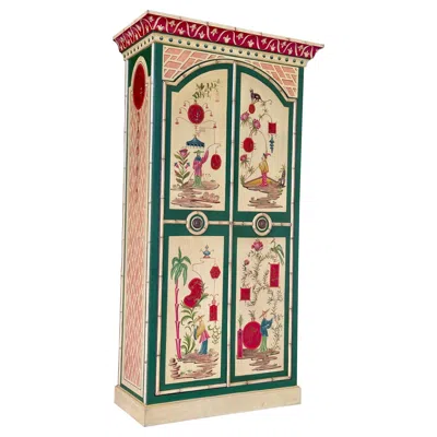 Pre-owned Chelsea House Late 20th Century Chinoiserie Hand-painted Bamboo Motif Armoire Linen Press By C In Brown