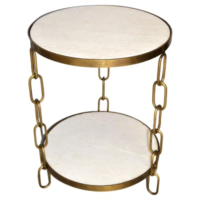 Pre-owned Chelsea House Mid-century Modern Bronze & White Granite Two Tier Side Table Chain-link Legs