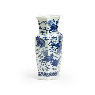 Chelsea House Ming White/blue 17" Ceramic Table Vase In Blue;white