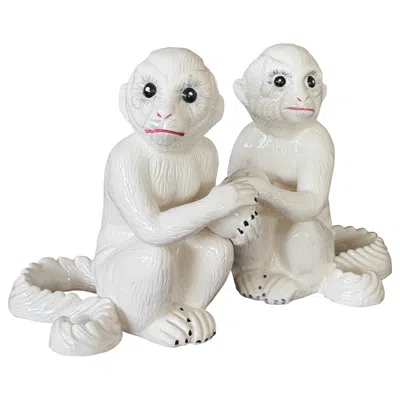 Pre-owned Chelsea House Pair Of  White Porcelain Capuchin Monkey Bookends Or Decor Pieces