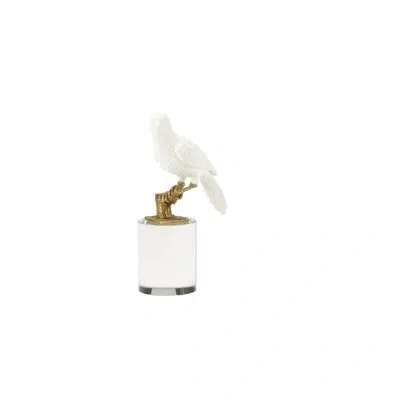 Chelsea House Parrot On Crystal Figurine In Matte White,antique Brass