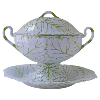 Pre-owned Chelsea House Porcelain Urn Centerpiece Leaf Design Set In Transparent