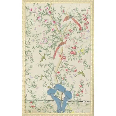 Chelsea House Red Cockatoo Panels - Picture Frame Watercolor Painting On Fabric In Blue;green;beige