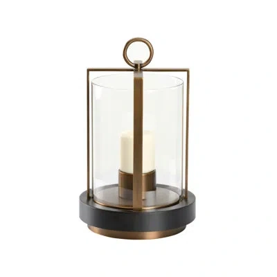 Chelsea House Revere Tabletop Hurricane In Antique Brass,black,clear