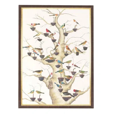 Chelsea House The Aviary - Framed Painting In Blue;black;white;green;red;beige;orange
