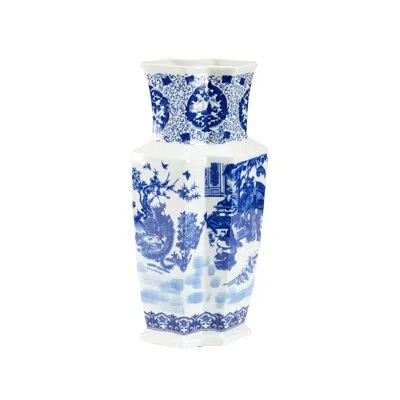 Chelsea House Yuan Blue/white Glazed 17" Porcelain Table Vase In Blue;white Glazed