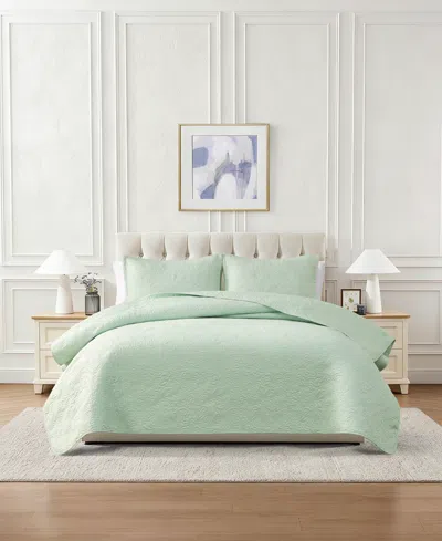 Chelsea Loft Pinsonic Floral Embossed 3-pc. Quilt Set, Full/queen In Green
