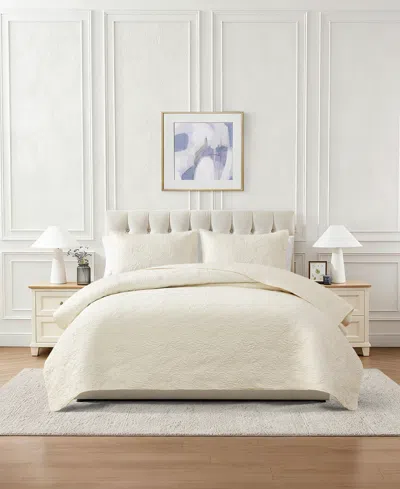 Chelsea Loft Pinsonic Floral Embossed 3-pc. Quilt Set, King In White