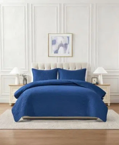 Chelsea Loft Pinsonic Floral Embossed Quilt Set Collection In Blue