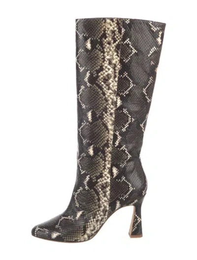 Pre-owned Chelsea Paris Embossed Leather Animal Print Boots In Brown
