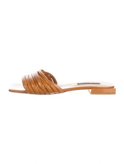 Pre-owned Chelsea Paris Leather Slides In Brown