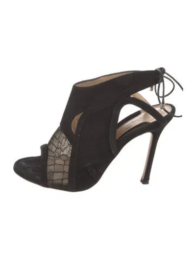 Pre-owned Chelsea Paris Suede Lace Pattern Sandals In Black