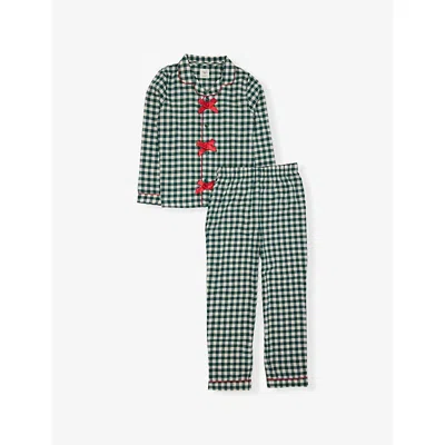 Chelsea Peers Kids' Bow Gingham-print Cotton Pyjama Set 3-12 Years Green