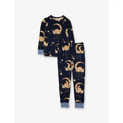 Chelsea Peers Kids' Lunar Bunny Graphic-print Jersey Pyjama Set 1-12 Years Navy In Blue