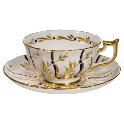 Pre-owned Chelsea Porcelain Royal  Tea Cup & Saucer Art Deco Blue Gold & White, England 194