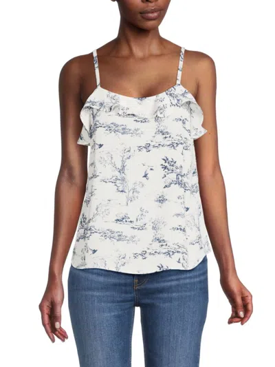 Chelsea & Theodore Women's Print Ruffle Tank Top In White Midnight