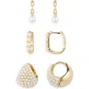 Chelsea28 3 Pairs Of Demi Fine Faux Pearl Earrings In Gold