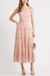 Chelsea28 3d Floral Lace Tiered Maxi Dress In Pink Sepia