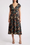 Chelsea28 Abstract Print Midi Dress In Black Multi Grey Strokes