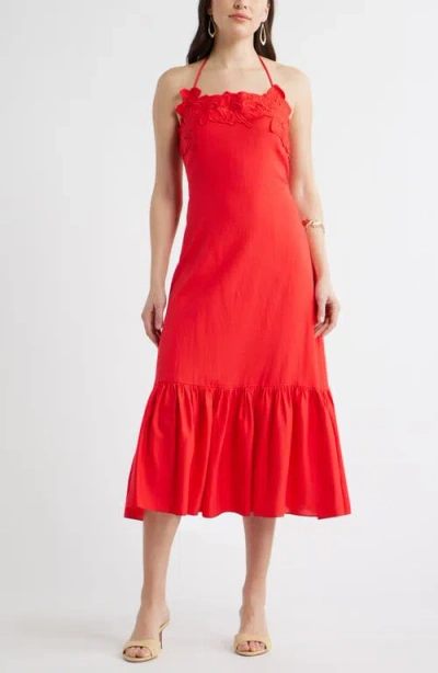 Chelsea28 Appliqué Tiered Halter Midi Dress In Red