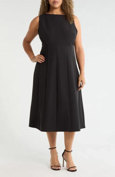 Chelsea28 Bateau Neck Seamed Midi Dress In Black