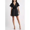 Chelsea28 Bow Detail Puff Sleeve Minidress In Black