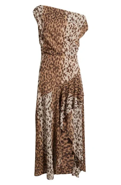 Chelsea28 Cascading Off The Shoulder Evening Dress In Animal Print