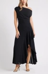 Chelsea28 Cascading Off The Shoulder Evening Dress In Black