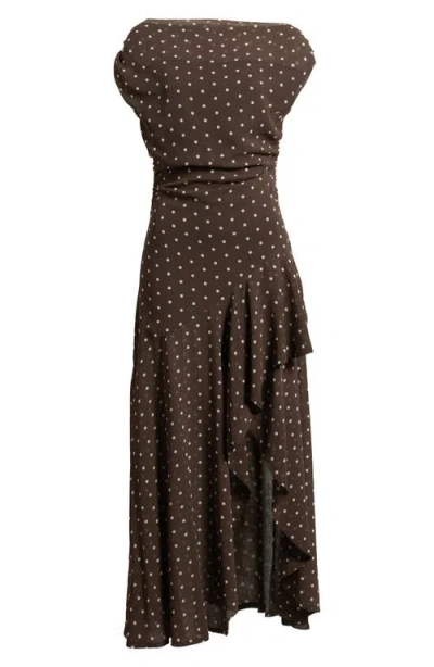 Chelsea28 Cascading Off The Shoulder Evening Dress In Brown