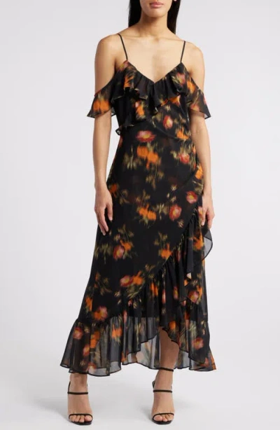 Chelsea28 Cold Shoulder Ruffle Dress In Black Multi Wallpaper