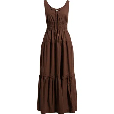 Chelsea28 Cotton Poplin Tiered Maxi Sundress In Brown