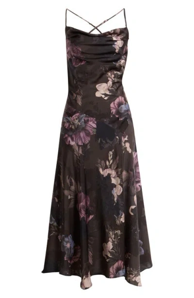 Chelsea28 Cowl Neck Seamed Satin Midi Dress In Brown