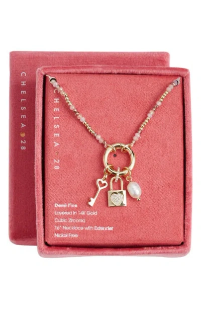 Chelsea28 Demi Fine Cubic Zirconia Bead Lock Charm Necklace In Gold