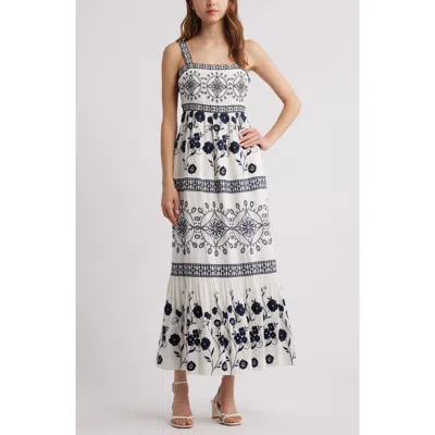 Chelsea28 Embroidered Eyelet Sleeveless Maxi Dress In Navy White