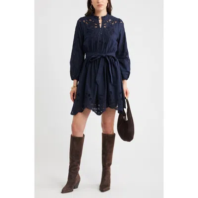 Chelsea28 Embroidered Long Sleeve Tie Waist Minidress In Blue