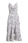 Chelsea28 Faux Wrap Midi Dress In Blue Bleached Floral