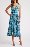Chelsea28 Faux Wrap Midi Dress In Blue/green Multi