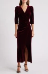 Chelsea28 Faux Wrap Velvet Midi Cocktail Dress In Burgundy