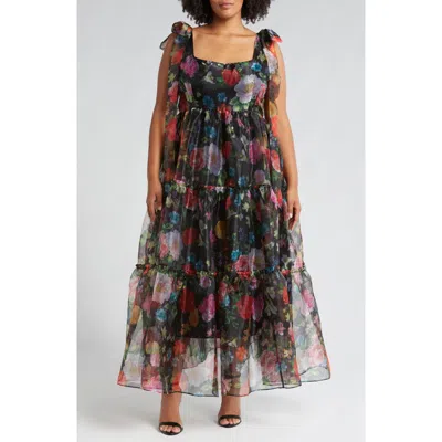 Chelsea28 Floral Bow Shoulder Maxi Dress In Black Multi Floral