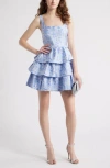 Chelsea28 Floral Brocade Tiered Minidress In Blue